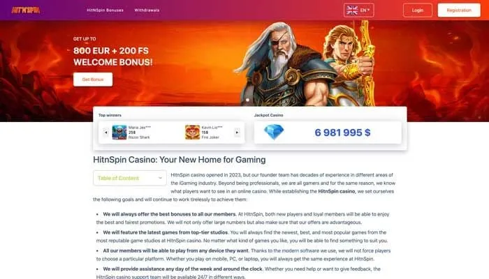 HitNSpin Casino Review Header