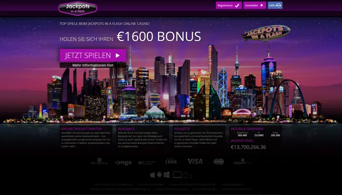 Jackpots in a Flash Casino Review Header
