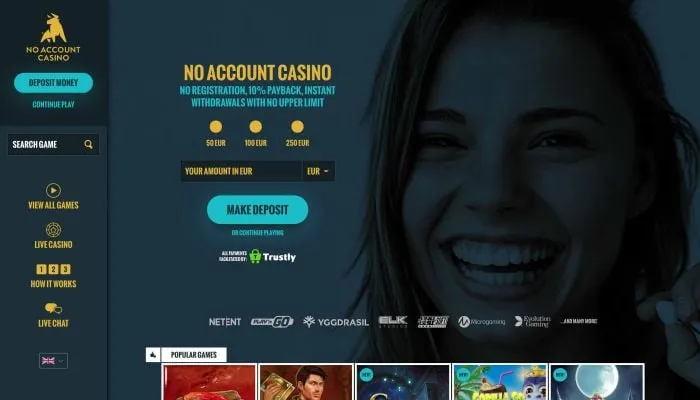 No Account Casino Review Header