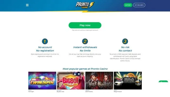 Pronto Casino Review Header