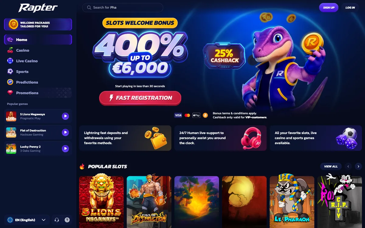 Rapter Casino Review Header