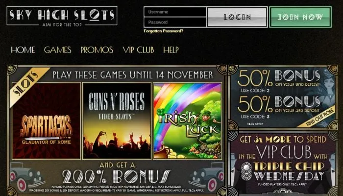 Sky High Slots Casino Review Header